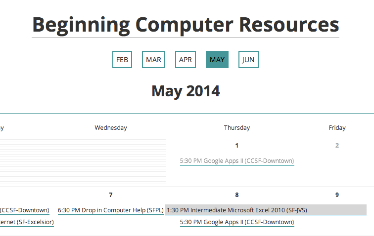 mini calendar screen shot